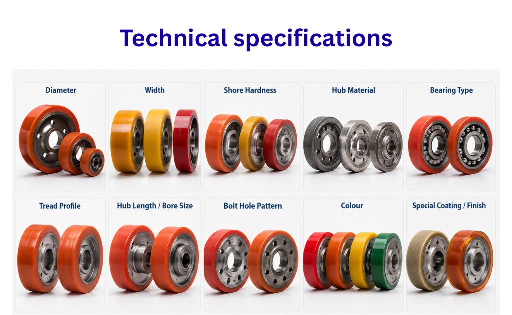 Technical specifications of polyurethane wheels manufactured in Chennai for industrial and material handling applications