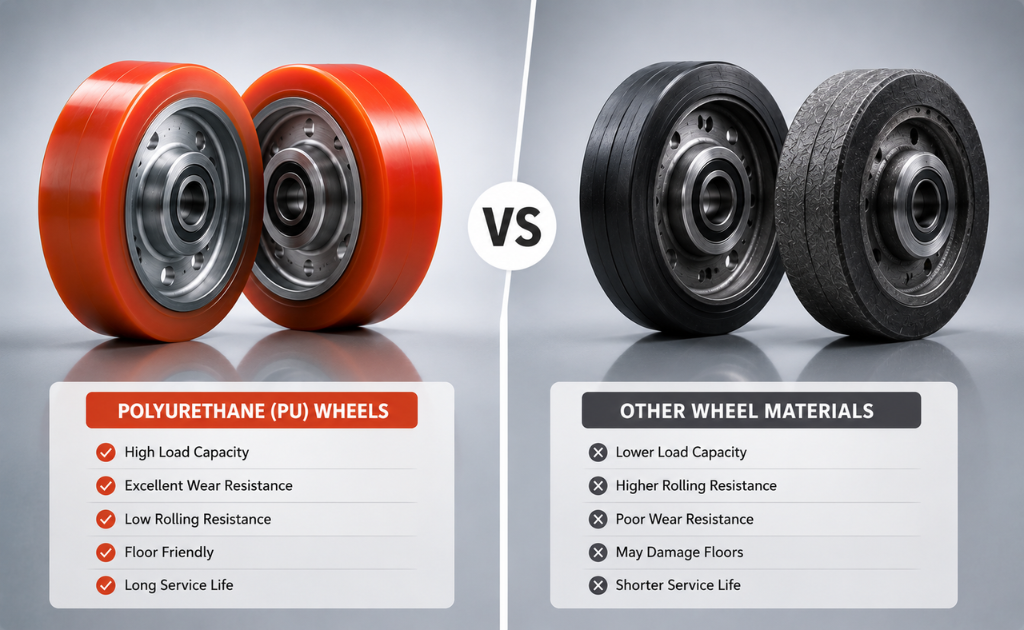 Comparison of polyurethane wheels vs other wheel types for durability, load capacity, and industrial performance